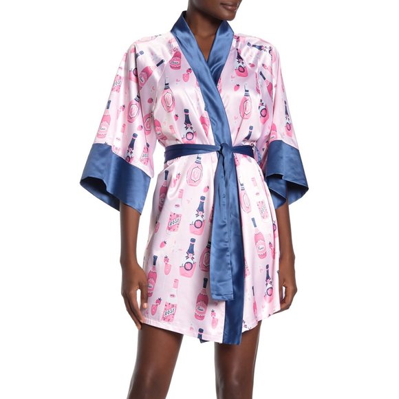 munki munki Other - Munki Munki Rose Bottle Print Satin Kimono Robe